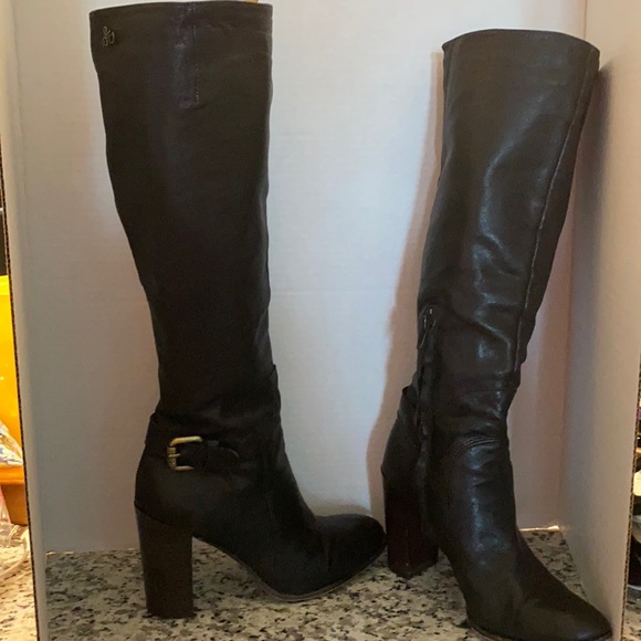 Sam Edelman black chunk heel leather boots Lucy 6 - Picture 2 of 16